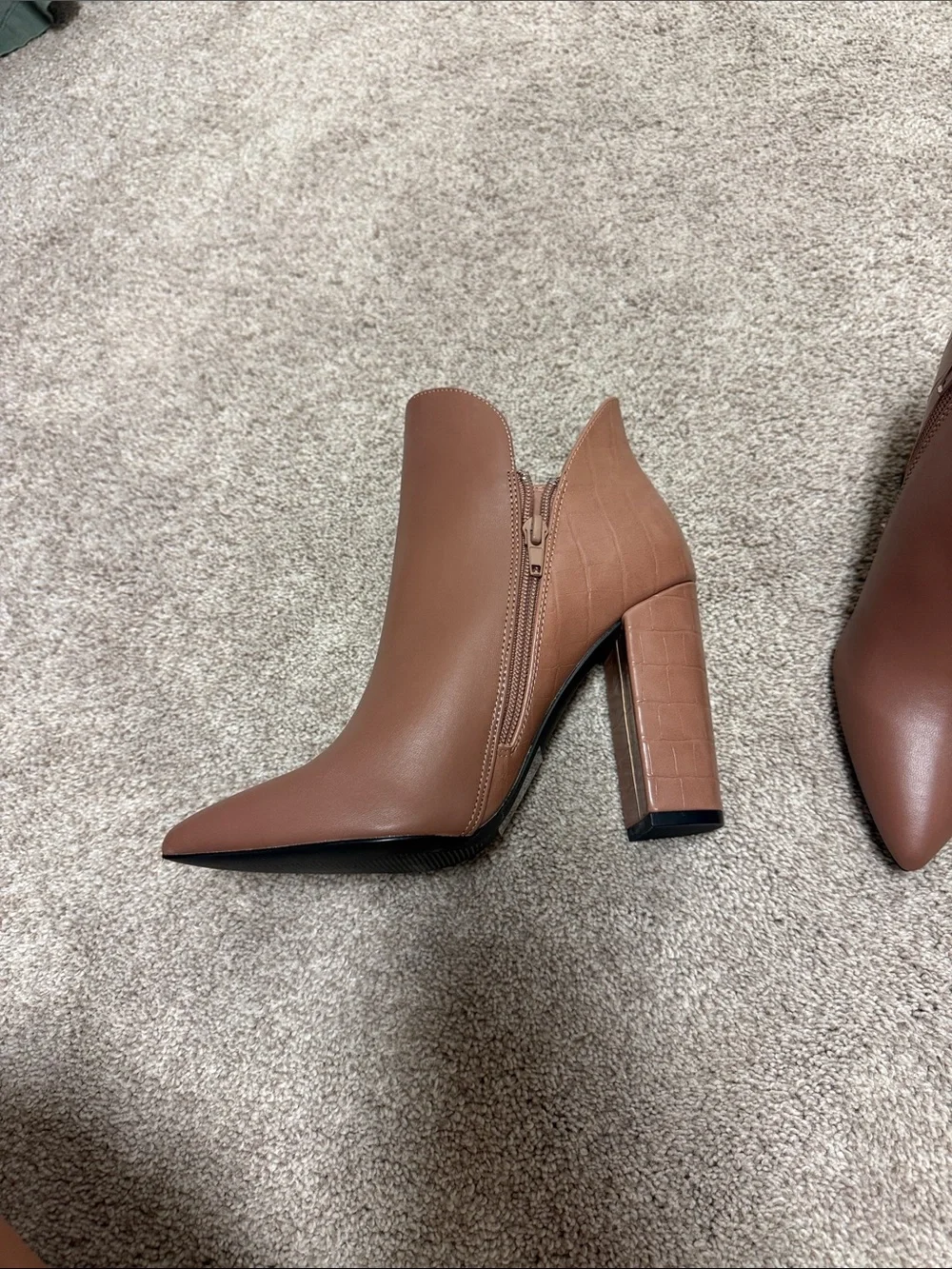 Qupid Brown Pointed Toe Ankle Booties with Side Zip